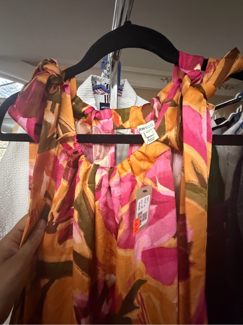 RW&CO. Floral Tie-Shoulder Sundress in Pink, Orange and Green